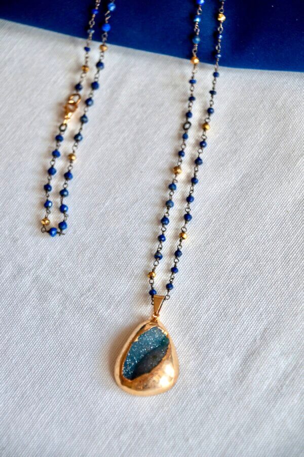 Blue and Gold Pendant Necklace by MK Designs