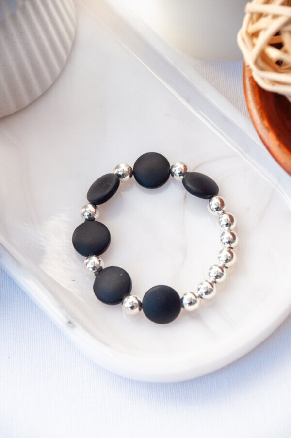 Black and Silver Sea Glass Bracelet by MK Designs