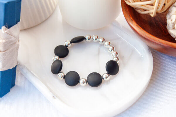 Black and Silver Sea Glass Bracelet by MK Designs