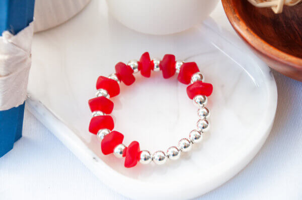 Red Sea Glass and Silver Bracelet by MK Designs