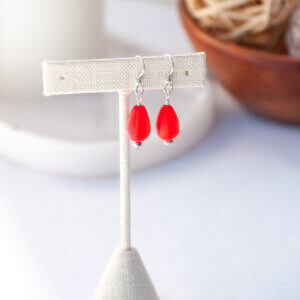 Red Drop Sea Glass Earrings by MK Designs