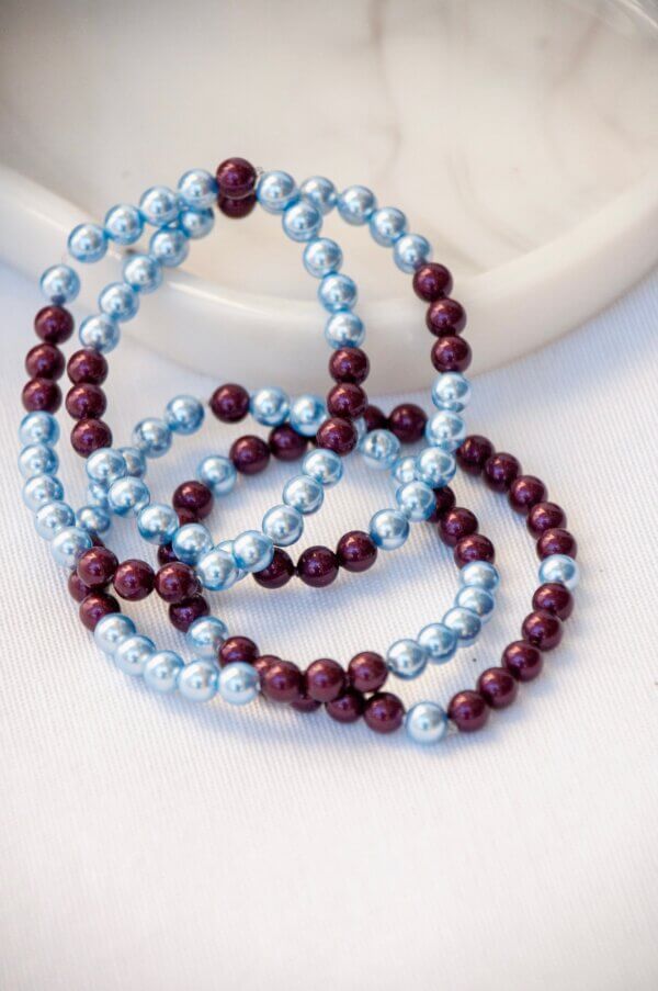 Wine and Silver Blue Swarovski Pearl Bracelet by MK Designs