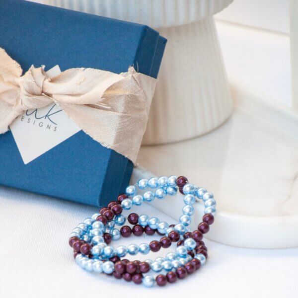 Wine and Silver Blue Swarovski Pearl Bracelet by MK Designs