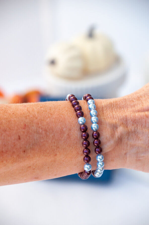 Wine and Silver Blue Swarovski Pearl Bracelet by MK Designs