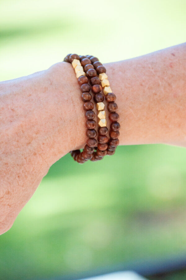 Brown Wooden Bead and Gold Bracelet by MK Designs