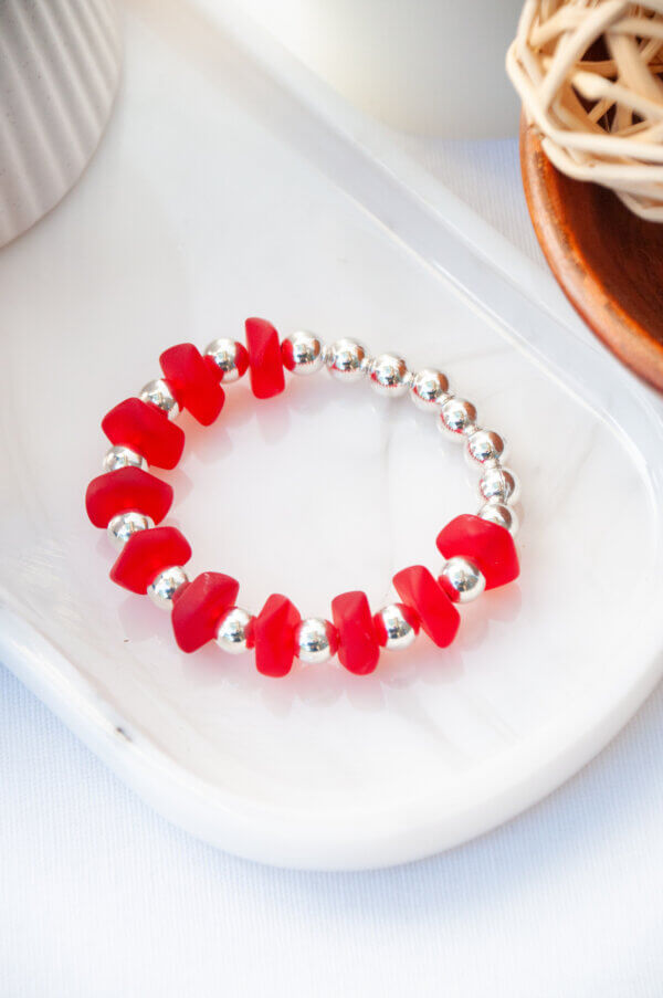 Red Sea Glass and Silver Bracelet by MK Designs