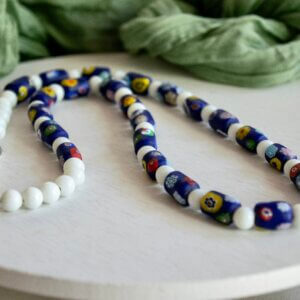 Blue Millefiori Glass Bead Necklace by MK Designs