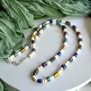 Lampwork Striped Glass Bead Necklace by MK Designs