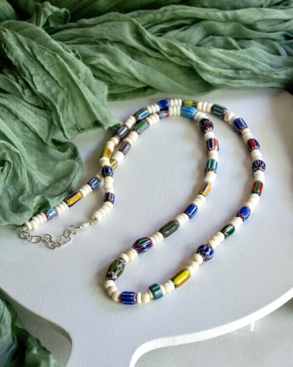 Lampwork Striped Glass Bead Necklace by MK Designs
