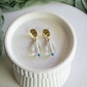 Gold and Clear Glass Drop Earrings by MK Designs