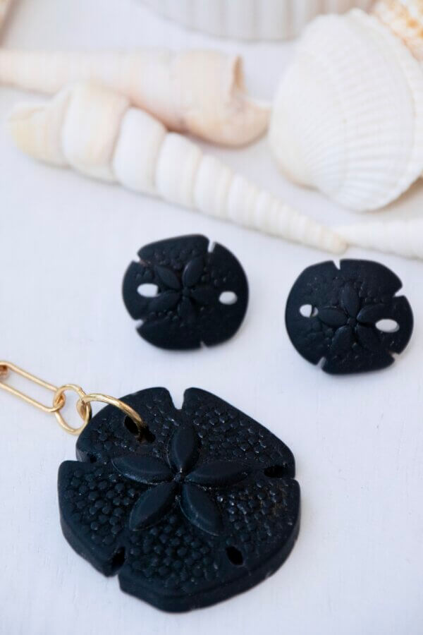 Black Sand Dollar Earrings by MK Designs